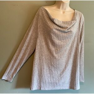 Lane Bryant 14/16 Gray Ribbed Long Sleeve top draped neckline